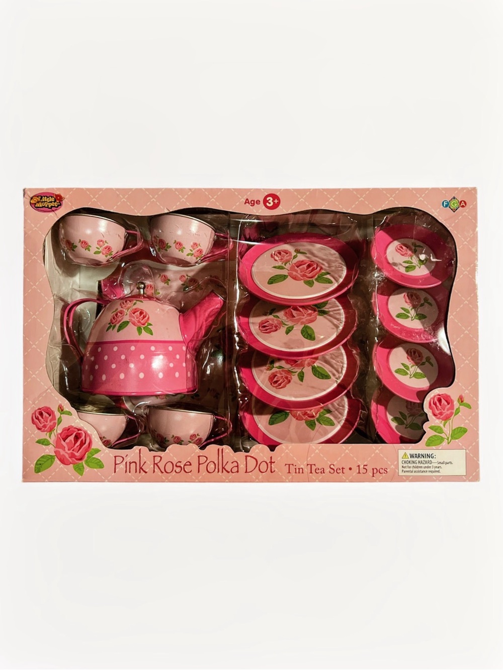 Kids Tea Set with Tray Pink Rose Polka Dot